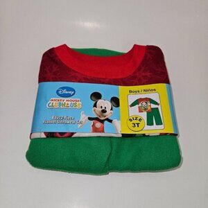 NEW Disney Mickey Mouse 2-Piece Fleece Pajama Set Toddler 3T Christmas Santa Hat